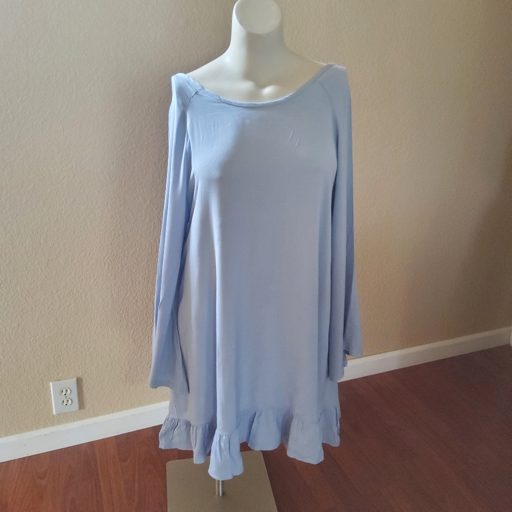 Philosophy Ruffle Beaded Fringe Long Sleeve Casual Dress Blue New - Picture 8 of 11
